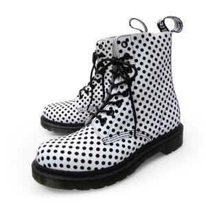 White and black polka dot doc martens